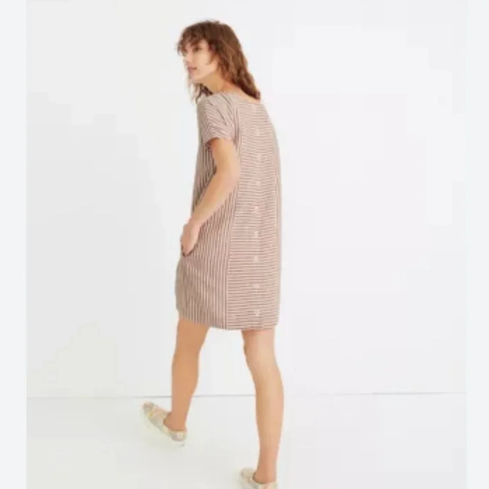 Madewell G5305 Rust White Stripe Play Button Back Linen Blend Dress Size Small - Picture 2 of 15